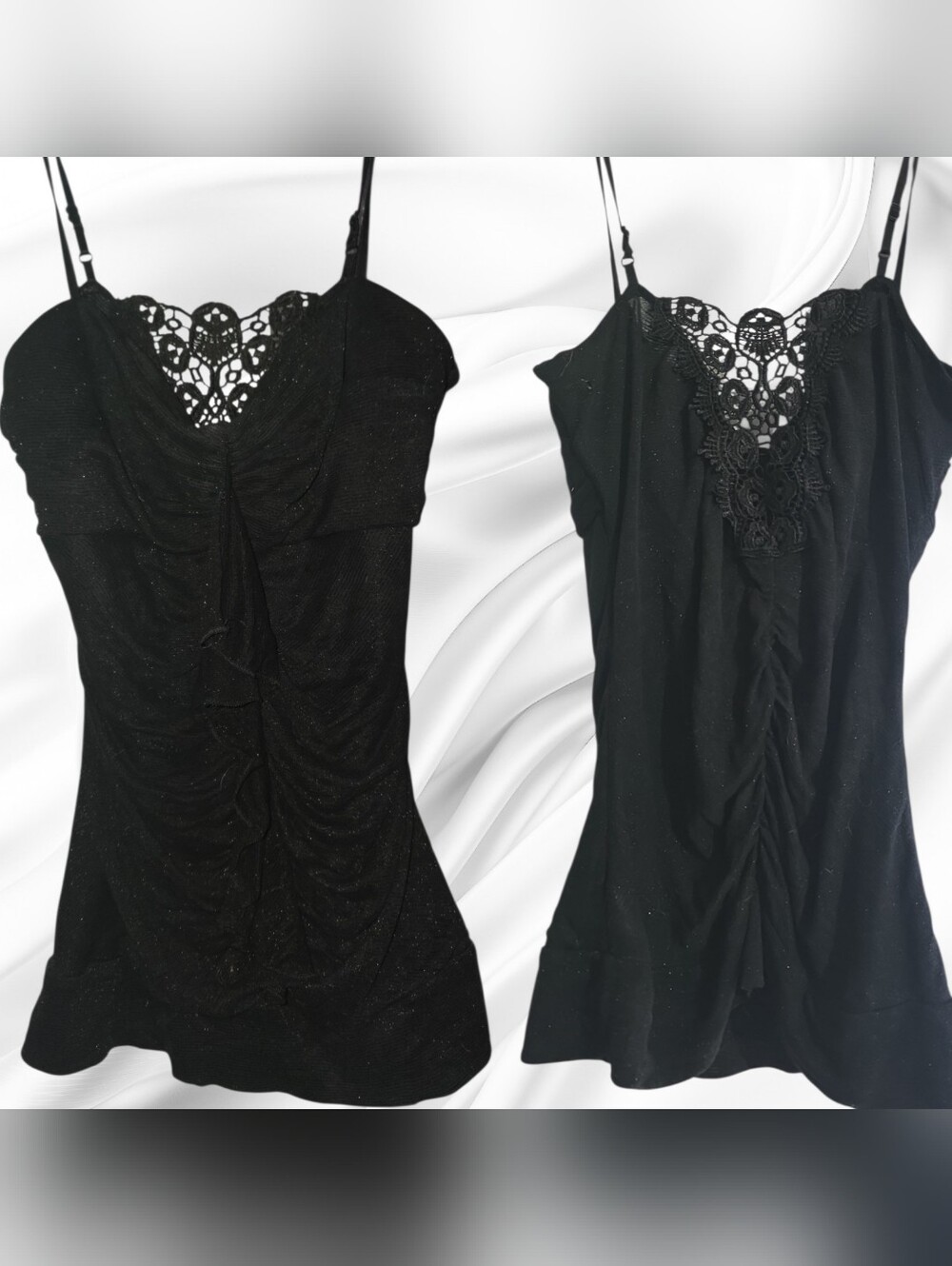 Vanity Black Lace Trim Ruched Camisole Top